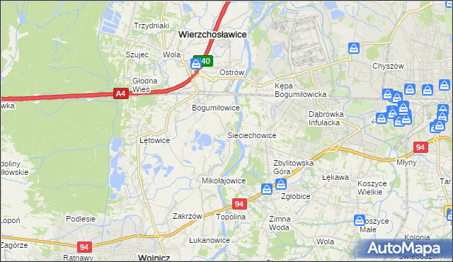 mapa Sieciechowice gmina Wierzchosławice, Sieciechowice gmina Wierzchosławice na mapie Targeo