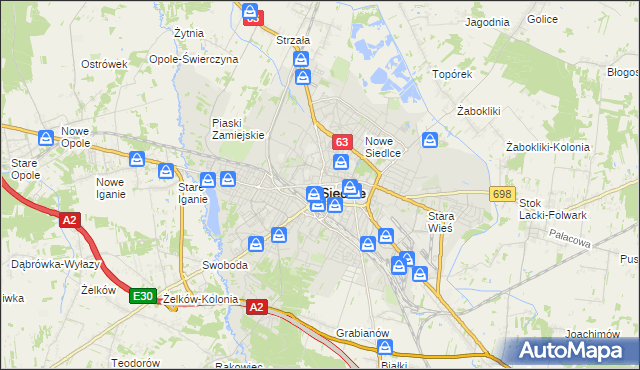 mapa Siedlce, Siedlce na mapie Targeo