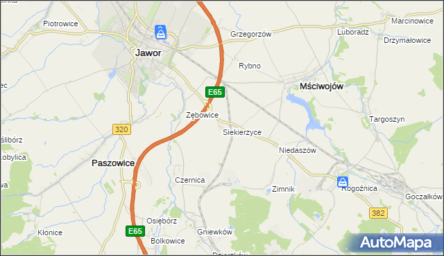 mapa Siekierzyce, Siekierzyce na mapie Targeo