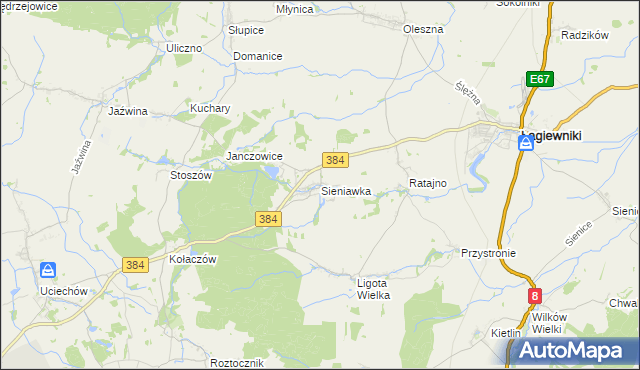 mapa Sieniawka gmina Łagiewniki, Sieniawka gmina Łagiewniki na mapie Targeo