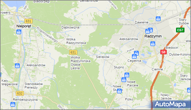 mapa Sieraków gmina Radzymin, Sieraków gmina Radzymin na mapie Targeo