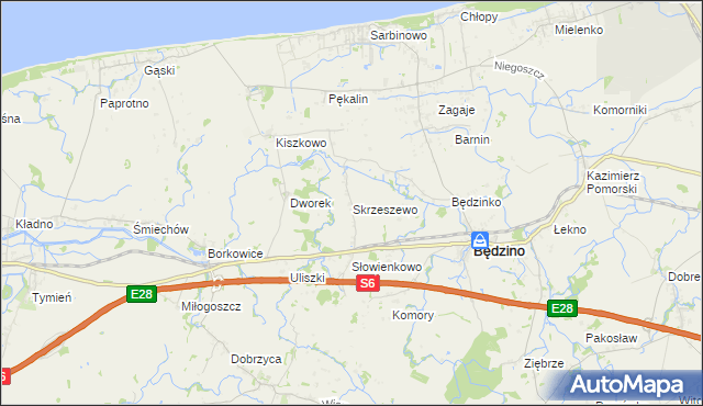 mapa Skrzeszewo gmina Będzino, Skrzeszewo gmina Będzino na mapie Targeo