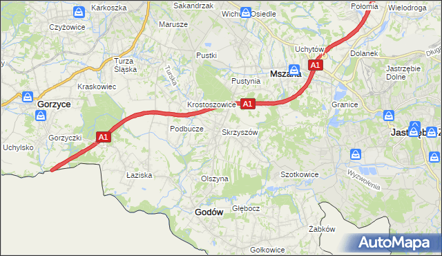 mapa Skrzyszów gmina Godów, Skrzyszów gmina Godów na mapie Targeo