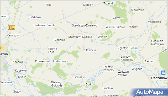 mapa Sławęcin gmina Bieżuń, Sławęcin gmina Bieżuń na mapie Targeo