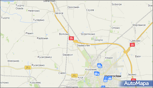 mapa Sławęcinek gmina Inowrocław, Sławęcinek gmina Inowrocław na mapie Targeo
