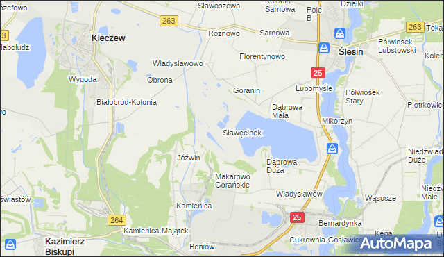 mapa Sławęcinek gmina Ślesin, Sławęcinek gmina Ślesin na mapie Targeo