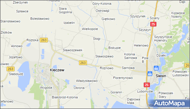 mapa Sławoszewo gmina Kleczew, Sławoszewo gmina Kleczew na mapie Targeo