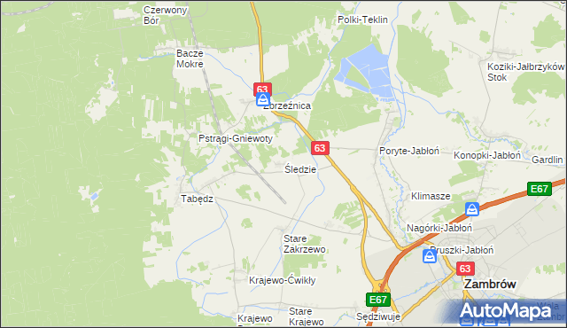 mapa Śledzie gmina Zambrów, Śledzie gmina Zambrów na mapie Targeo