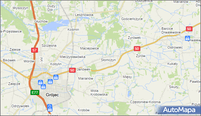mapa Słomczyn gmina Grójec, Słomczyn gmina Grójec na mapie Targeo