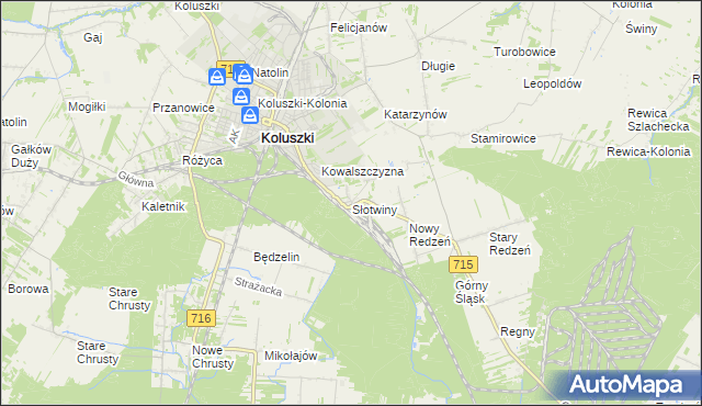 mapa Słotwiny gmina Koluszki, Słotwiny gmina Koluszki na mapie Targeo