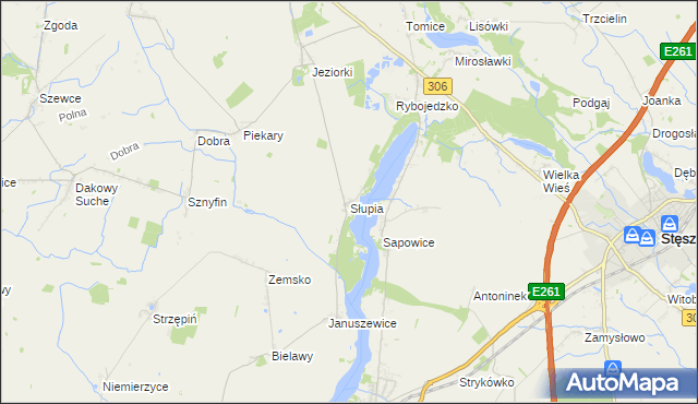mapa Słupia gmina Stęszew, Słupia gmina Stęszew na mapie Targeo