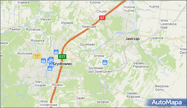 mapa Śmiłów gmina Jastrząb, Śmiłów gmina Jastrząb na mapie Targeo