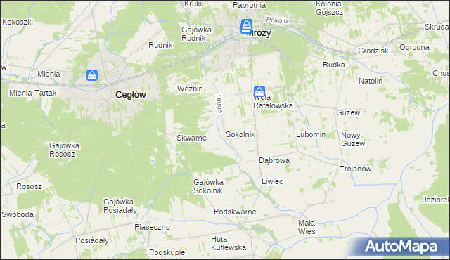 mapa Sokolnik gmina Mrozy, Sokolnik gmina Mrozy na mapie Targeo