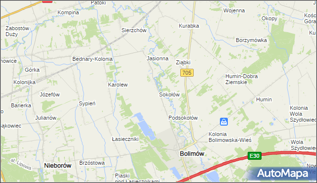 mapa Sokołów gmina Bolimów, Sokołów gmina Bolimów na mapie Targeo