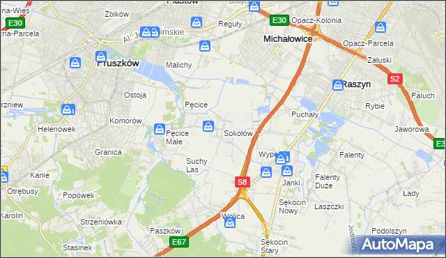 mapa Sokołów gmina Michałowice, Sokołów gmina Michałowice na mapie Targeo