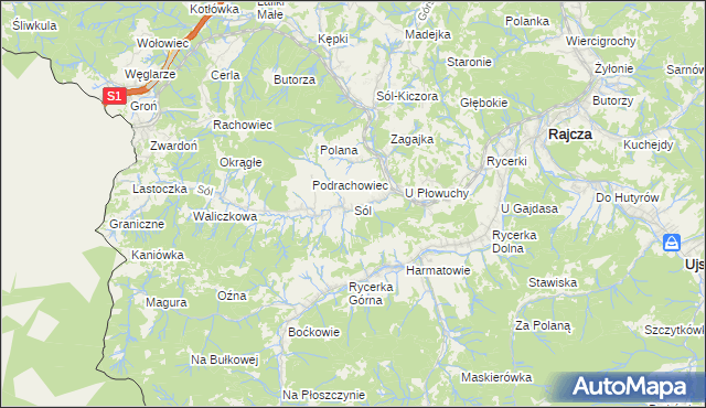 mapa Sól gmina Rajcza, Sól gmina Rajcza na mapie Targeo