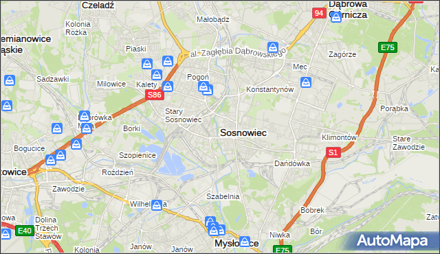 mapa Sosnowca, Sosnowiec na mapie Targeo