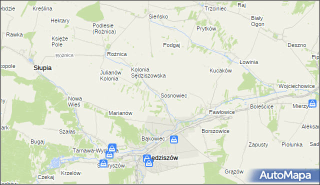 mapa Sosnowiec gmina Sędziszów, Sosnowiec gmina Sędziszów na mapie Targeo