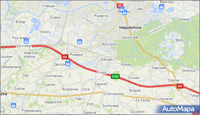 mapa Staniątki, Staniątki na mapie Targeo