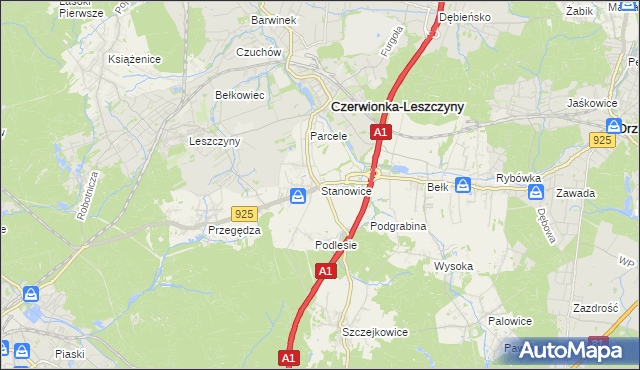 mapa Stanowice gmina Czerwionka-Leszczyny, Stanowice gmina Czerwionka-Leszczyny na mapie Targeo