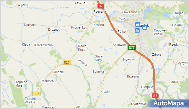 mapa Stare Kusy, Stare Kusy na mapie Targeo