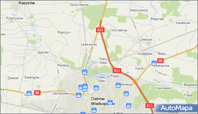 mapa Stary Staw gmina Ostrów Wielkopolski, Stary Staw gmina Ostrów Wielkopolski na mapie Targeo