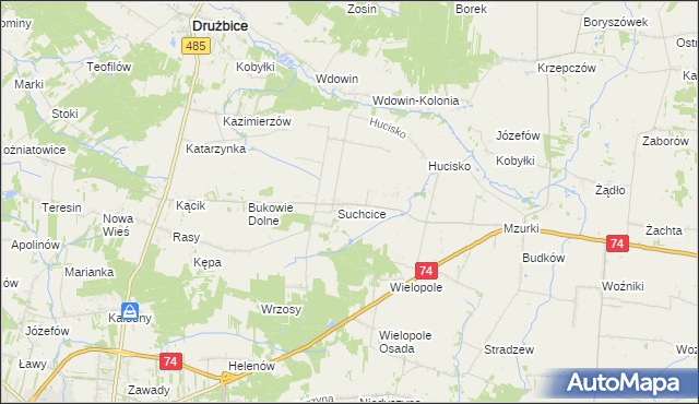 mapa Stefanów gmina Drużbice, Stefanów gmina Drużbice na mapie Targeo