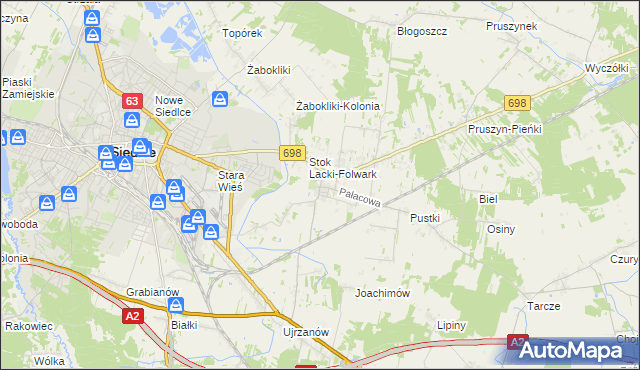 mapa Stok Lacki, Stok Lacki na mapie Targeo