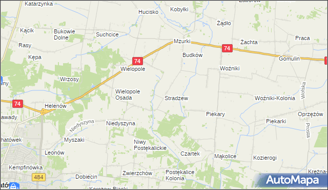 mapa Stradzew gmina Wola Krzysztoporska, Stradzew gmina Wola Krzysztoporska na mapie Targeo