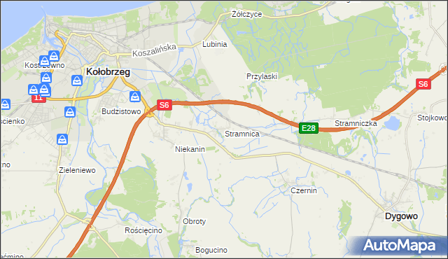 mapa Stramnica gmina Kołobrzeg, Stramnica gmina Kołobrzeg na mapie Targeo