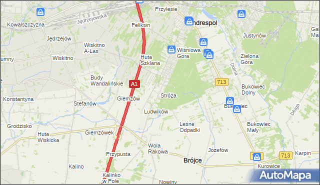 mapa Stróża gmina Andrespol, Stróża gmina Andrespol na mapie Targeo