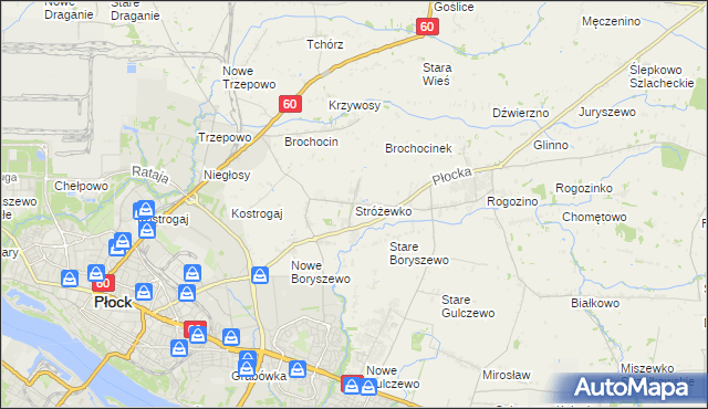 mapa Stróżewko gmina Radzanowo, Stróżewko gmina Radzanowo na mapie Targeo