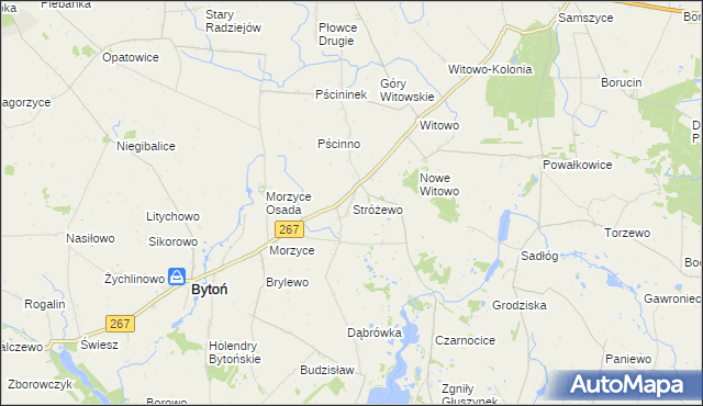 mapa Stróżewo gmina Bytoń, Stróżewo gmina Bytoń na mapie Targeo