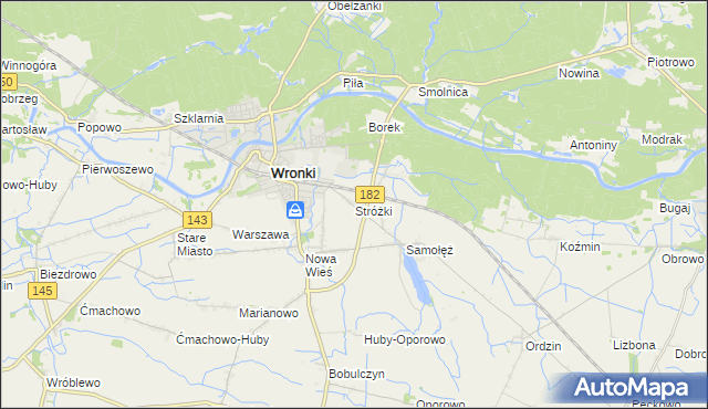 mapa Stróżki gmina Wronki, Stróżki gmina Wronki na mapie Targeo