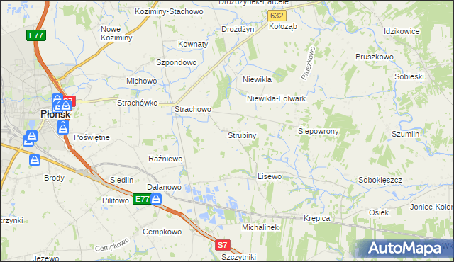 mapa Strubiny gmina Płońsk, Strubiny gmina Płońsk na mapie Targeo