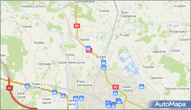 mapa Strzała gmina Siedlce, Strzała gmina Siedlce na mapie Targeo