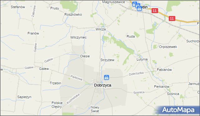 mapa Strzyżew gmina Dobrzyca, Strzyżew gmina Dobrzyca na mapie Targeo