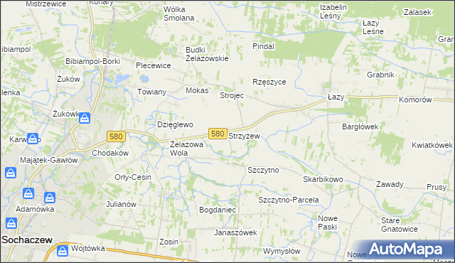 mapa Strzyżew gmina Kampinos, Strzyżew gmina Kampinos na mapie Targeo