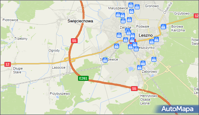 mapa Strzyżewice gmina Święciechowa, Strzyżewice gmina Święciechowa na mapie Targeo