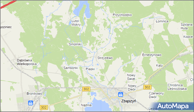 mapa Strzyżewo gmina Zbąszyń, Strzyżewo gmina Zbąszyń na mapie Targeo