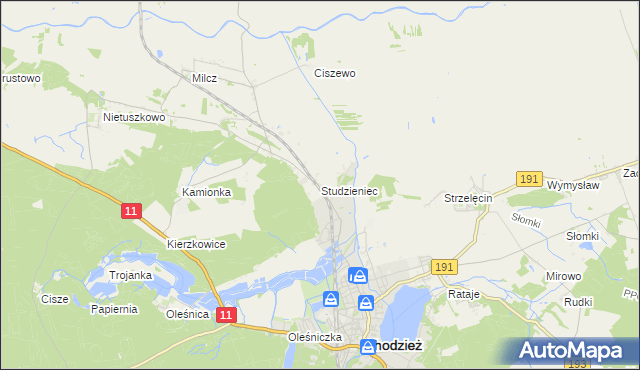 mapa Studzieniec gmina Chodzież, Studzieniec gmina Chodzież na mapie Targeo