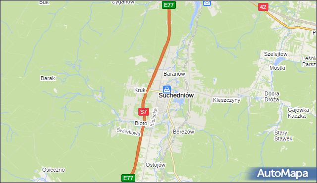 mapa Suchedniów, Suchedniów na mapie Targeo