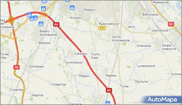 mapa Suchy Dwór gmina Żórawina, Suchy Dwór gmina Żórawina na mapie Targeo