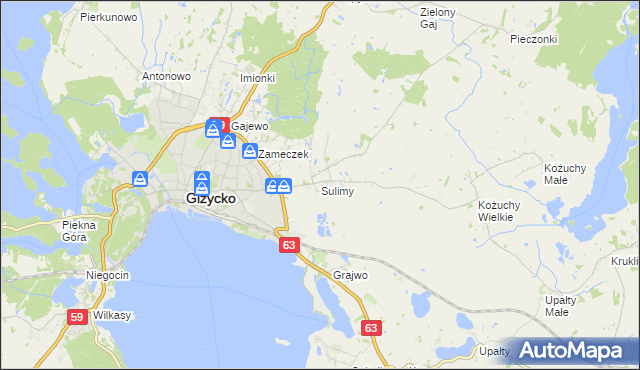 mapa Sulimy gmina Giżycko, Sulimy gmina Giżycko na mapie Targeo