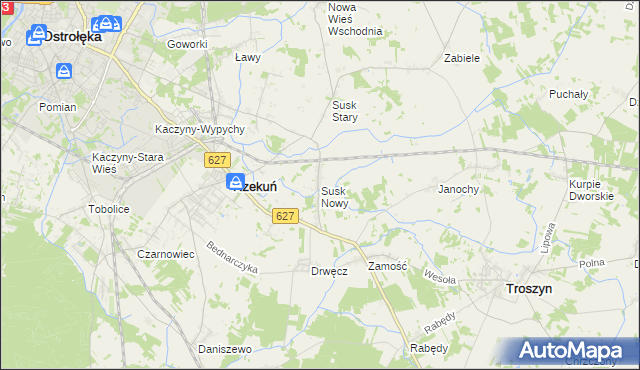 mapa Susk Nowy gmina Rzekuń, Susk Nowy gmina Rzekuń na mapie Targeo