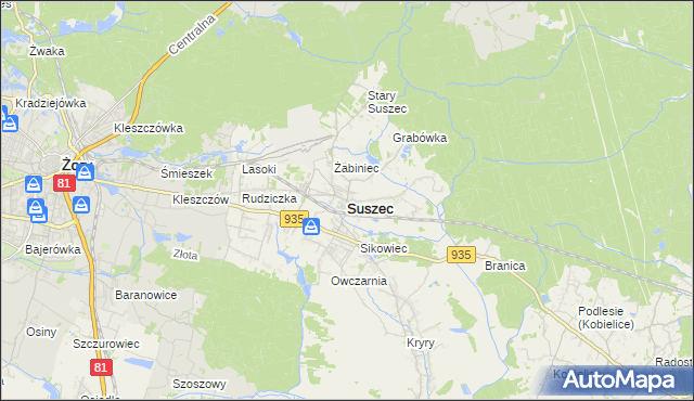 mapa Suszec powiat pszczyński, Suszec powiat pszczyński na mapie Targeo