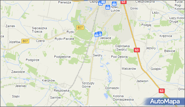 mapa Świdry gmina Łuków, Świdry gmina Łuków na mapie Targeo