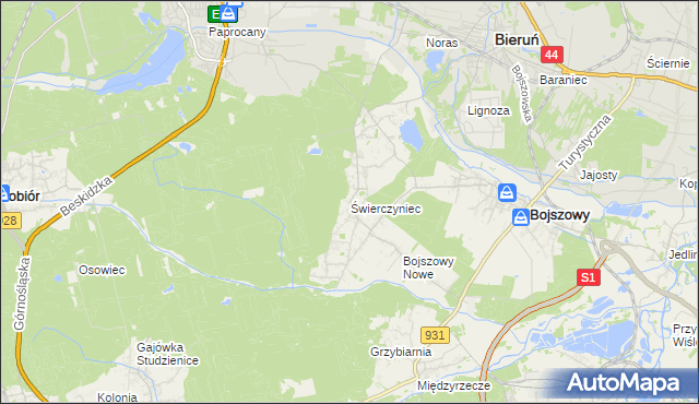 mapa Świerczyniec gmina Bojszowy, Świerczyniec gmina Bojszowy na mapie Targeo