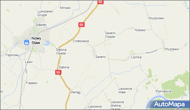 mapa Świerki gmina Nowy Staw, Świerki gmina Nowy Staw na mapie Targeo