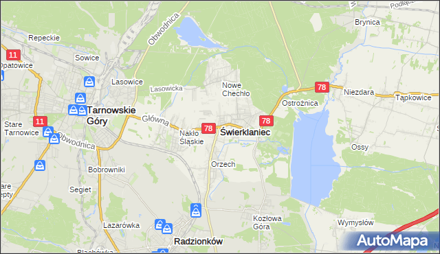 mapa Świerklaniec, Świerklaniec na mapie Targeo